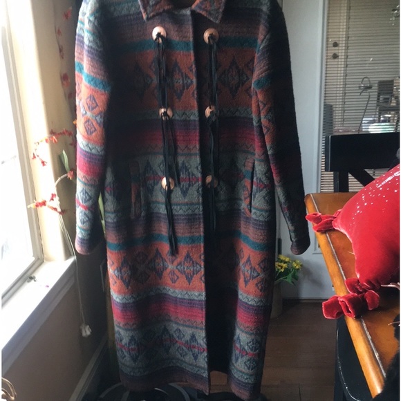 WOOLRICH XL Navaho Aztec Blanket Coat Snap Closure Down Front Double pockets - Picture 15 of 16
